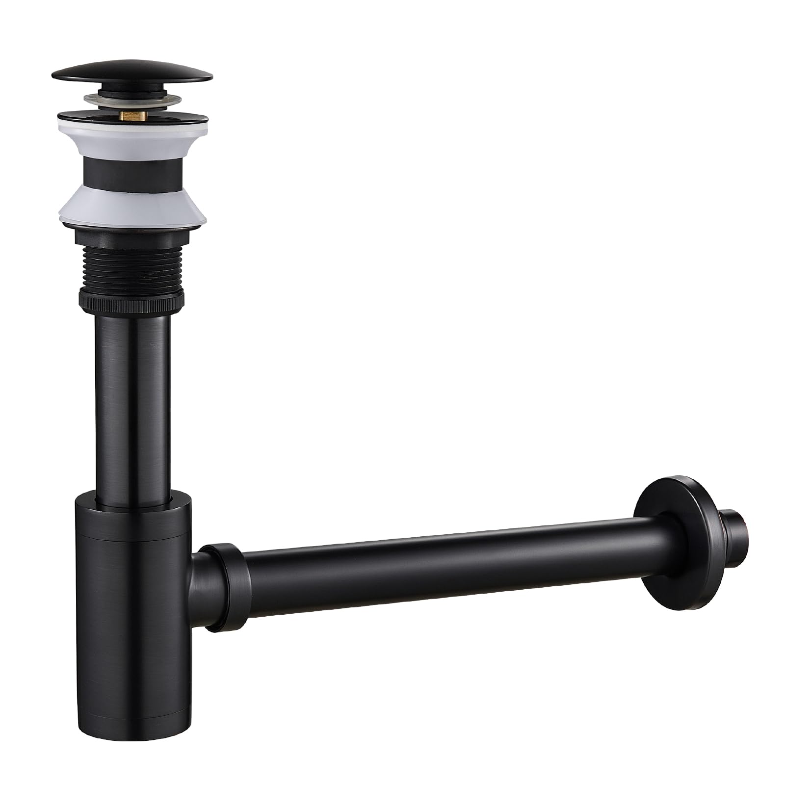 Bathroom Sink P-Trap Complete Set, Adjustable 1-1/4 Bottle Trap, Brass Sink Waste Trap Drain Tube Kit and Pop Up Sink Drain whthout Overflow, Black