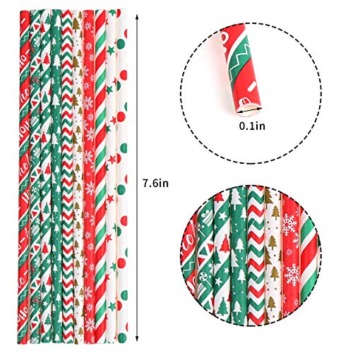 250 Pieces Christmas Paper Straws, 10 Patterns Disposable Mixed Stripe Holiday Paper Straws For Christmas Party Favors #TOP1