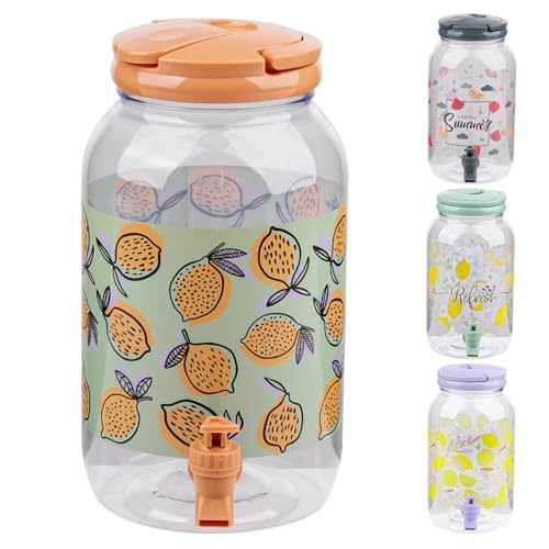 Murago - Getränkespender mit Zapfhahn ca. 3,7 Liter - Orange Wasserspender Saftspender Kunststoff Limonade Orangen Motiv Karaffe hervorragend für Kinder Matschküche Plastik Outdoor