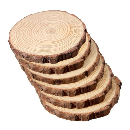 JIEHIN 6 Stück runde Holzscheiben 20-23 cm Durchmesser 2 cm dicke unlackierte Baumscheiben Natur Holzkreise Holz Log Scheiben für Kunstprojekte Weihnachtsschmuck und Bastelarbeiten