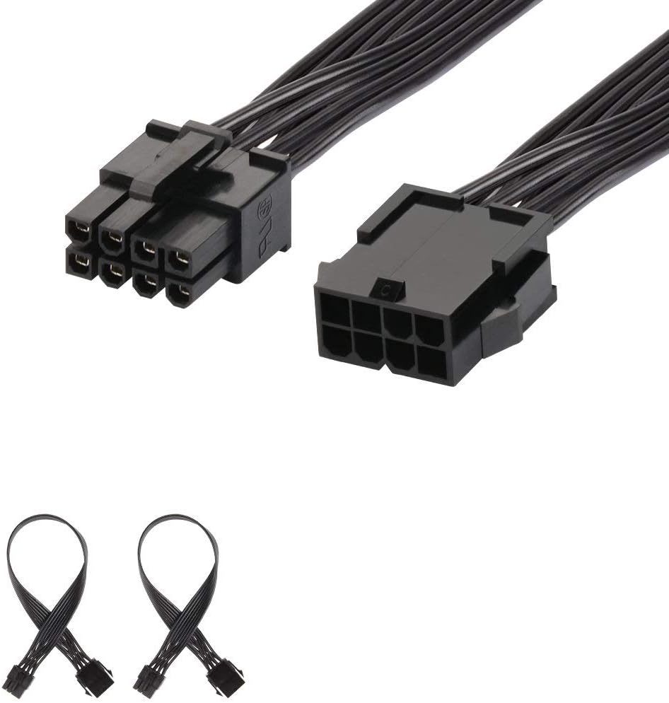 J&D 8 Pin PCI Express Power Extension Cable (2 Pack), Durable PCIe Power Extension Cable, 12 inch