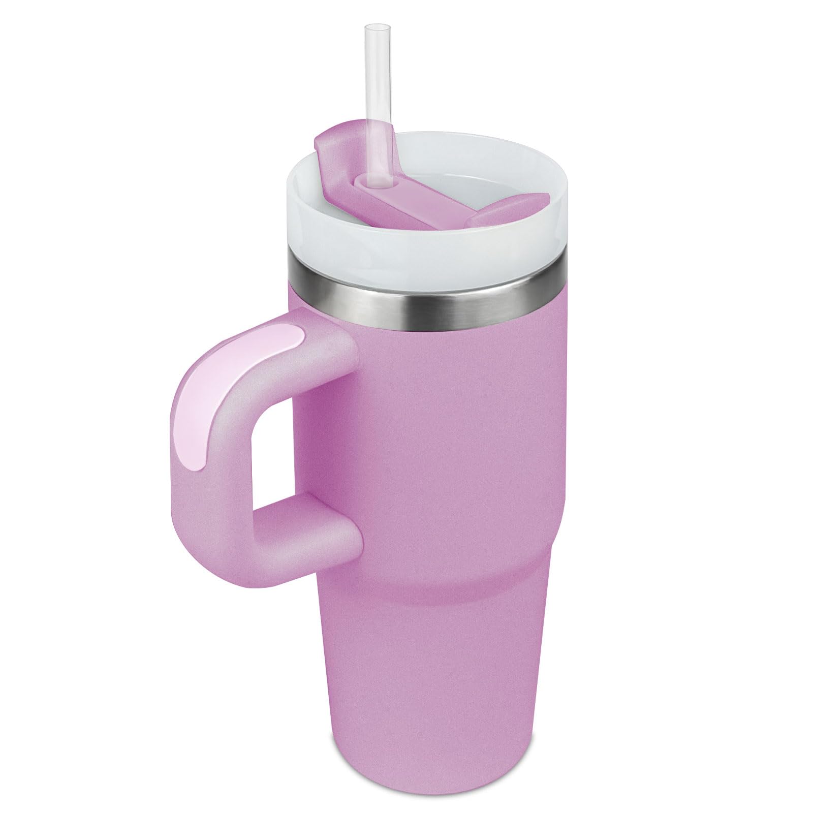 Bestaa 14 oz Tumbler mit Griff und Stroh, Thermobecher mit Strohhalm Tumbler mit Deckel und Stroh, 304 Edelstahl Vakuumisolierung für zwölf Stunden, Schule Sport im Freien (Lila)