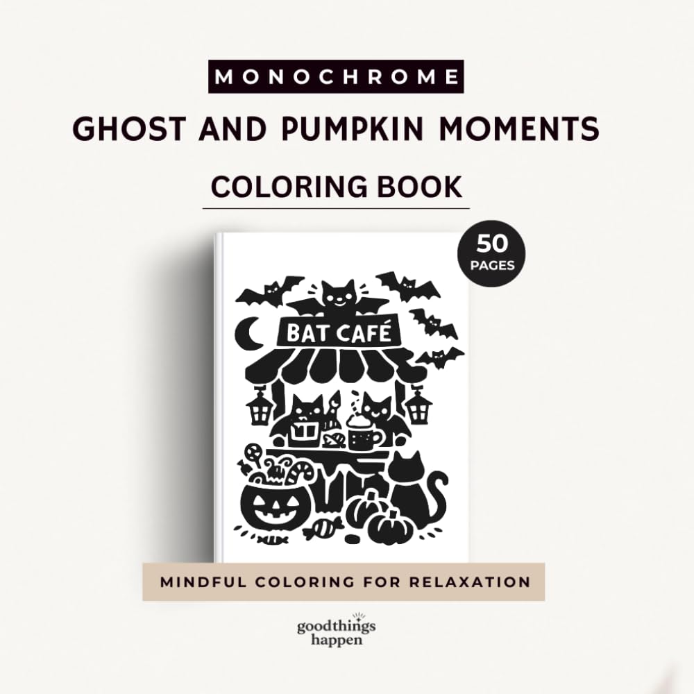 Monochrome Ghost & Pumpkin Moments Coloring Book: 50 Bold & Easy Cozy Halloween Scenes for Relaxing Coloring (Monochrome Coloring Collection)