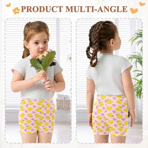 Cute Ducks with Yellow Hearts Girls Shorts Elastic Waist Sports Shorts Girls Leggings Pants for 4-10 Years4