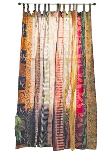 KRAAFTY Light Filtering Curtains - Silk Blend Sari Sheer Drapes for Window & Door Panels, Elegant Divider & Home Office Décor, Bed Canopy, Assorted Print (84 X 44 Inches,Multicolor)