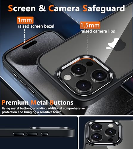Image of FNTCASE for iPhone 15 Pro Case: Clear Phone Cases Compatible with Magsafe Slim Anti Yellowing Military Grade Drop Protection Rugged Protective Transparent Cell Phone Cover (D-Black Transparent)