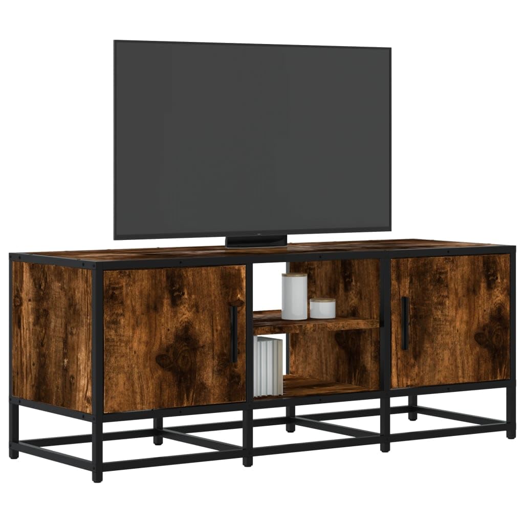 Szafka pod telewizor, dąb wędzony, 100 x 35 x 41 cm, materiał drewnopochodny i metal, szafka pod telewizor z miejscem do przechowywania, regał do salonu, sypialni, kina domowego
