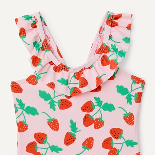 Amazon Essentials Girls' Frill-Trimmed One Piece Swimsuit, Pink Tomato Red Strawberries, Large - image 2