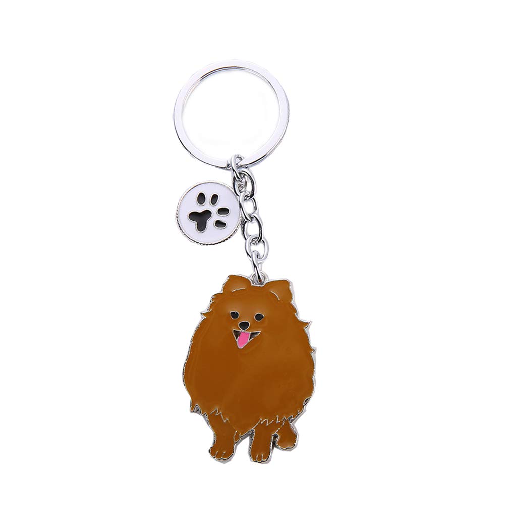 HongGun Pet Dog ID Tag Keychain - Cute Portable Metal Key-Ring for Bag and Car Decor - Corgi Keychain (Brown Pomeranian)