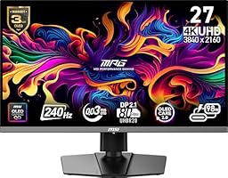 MSI MPG 272URX QD-OLED 27-inch 3840 x 2160 (UHD) Computer Monitor, 240Hz, Adaptive-Synch, HDMI, DP Port, VESA Mountable, Tilt, Speaker, 0.03ms, Black