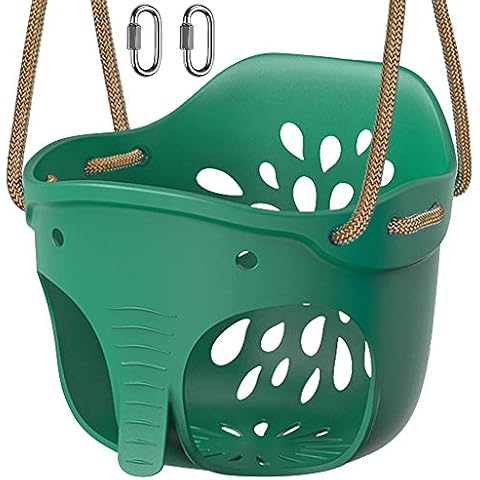 Dolibest Heavy Duty High Back Full Bucket Toddler Swing Seat with Locking Carabiners and Adjustable Rope, Cute Elephant Shape Design, 600LB Weight Limit (Bucket Swing, Green) Cover