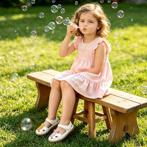 Image of Toddler Girl Sandals with Flower, ‌Breathable Leather kids Closed Toe Sandals, Soft Rubber Non-Slip Summer Shoes for Little Girls 2-7 Years