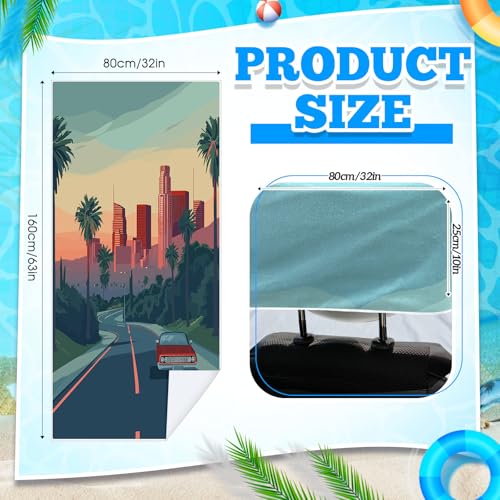 Image of 2 Pack Car Seat Towel Cover with Storage Bag, Los Angeles Street Scene | 63 x 32 in Car Towel Seat Cover Non Slip Waterproof, Gym Workout Swimming Running, Machine Washable Sweat Absorbent Protector
