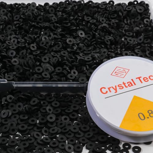 THRELE 4000pcs Black Clay Beads for Bracelets Making Flat Round Polymer Clay Beads 6mm Spacer Heishi Beads for Jewelry Making Earrings Small