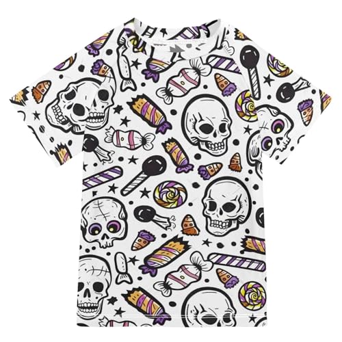 ALAZA Boys Swim Shirt Short Sleeve Rash Guard for Boys Girls UPF 50+ Halloween Cartoon Style 9-10T
