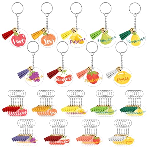 Fumete 45 Pcs Employee Appreciation Gift Keychains Acrylic Fruits of the Spirit Pun Key Rings Thank You Bible Keychain(Bible)