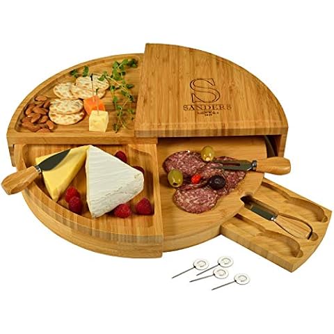 Picnic at Ascot Delux Custom Engraved Bamboo Cheese/Charcuterie Cutting Board - Patented Design - Quality Assured Cover