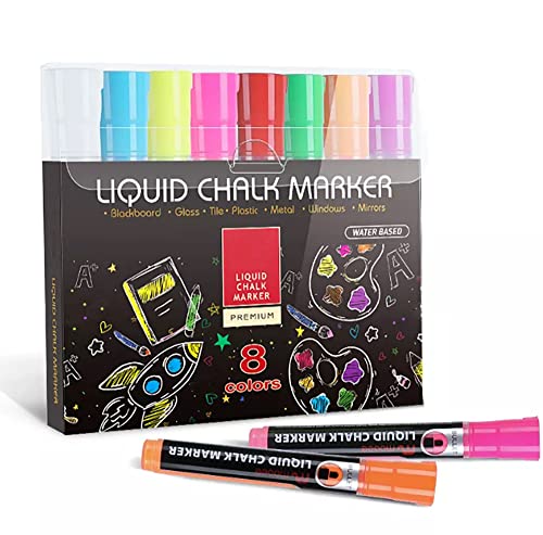 CLOUDFOUR Liquid Chalk Markers Water based 8 Colorful Chalk Pens for Whiteboard Blackboard Paper Glass and Ceramics. Dust-free Erasable Marker Pens for School Office and Home.