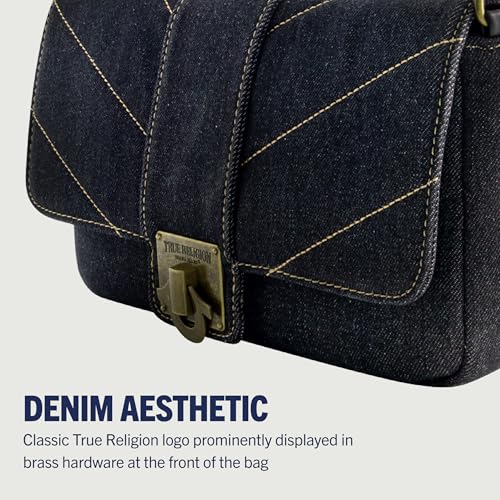 Image of True Religion Women's Denim Shoulder Bag Purse, Mini Handbag with Chain Strap | Denim