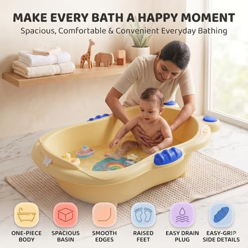 Image of StarAndDaisy Baby Bath Tub for 0-5 Years, Spacious Baby Bathtub with Smooth Rounded Edges, Raised Base, Easy Drain Plug, One-Piece Design, Infant Bath Tub for Newborns & Toddlers