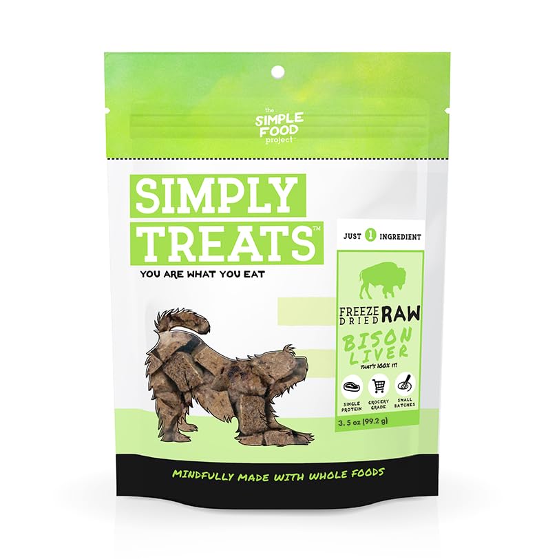 The Simple Food Project Freeze Dried Raw Dog Treats Grain Free, All Natural, with Just 1 Ingredient Bison Liver for Dogs Use As Training Treats for