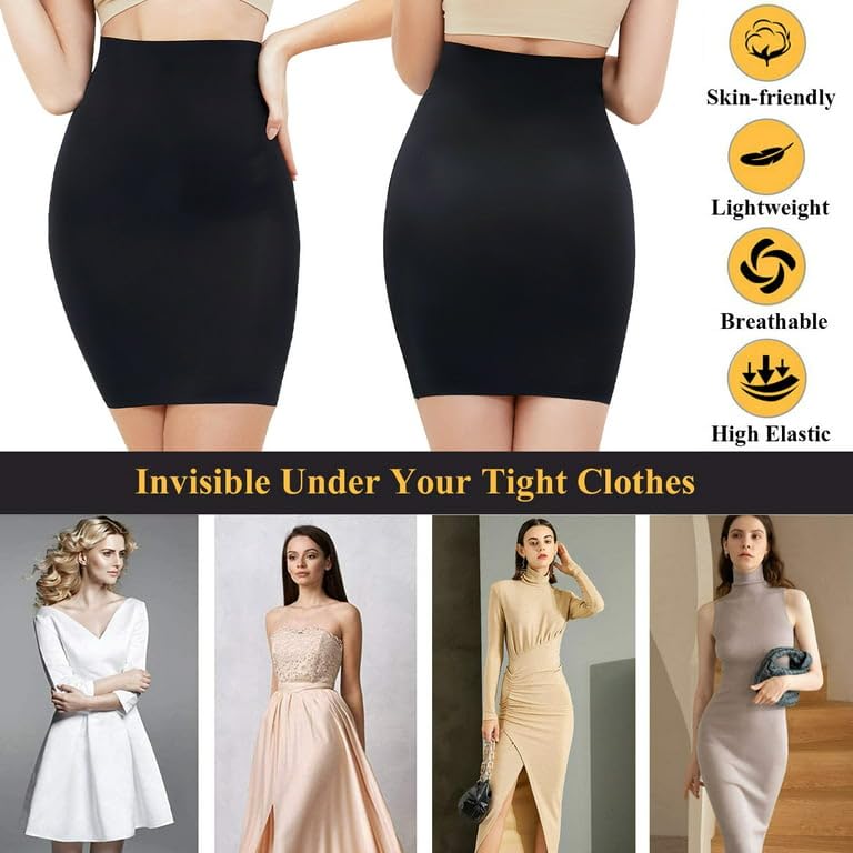 munaafi® Half Slips Shaper Cool Comfort Seamless Slip Shapewear Under Dress Tight Skirt Undergarments (in, Alpha, L, Black) - Image 6 thumbnail