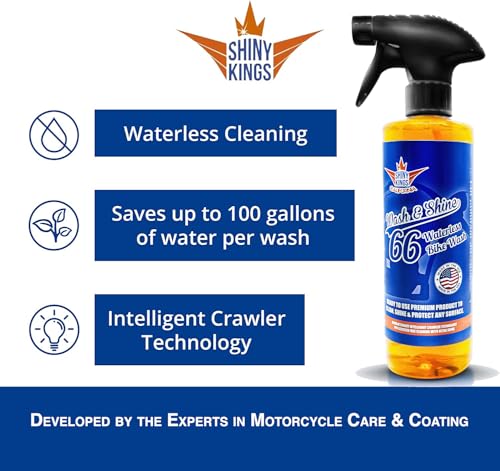 Image of Shinykings Motorcycle Cleaner Wash&Shine 66 | WATERLESS BIke Wash with Ultra Shine Finish | Powerful Motorcycle Detailing Spray for All Surfaces | Bike Cleaner California | 16fl.oz
