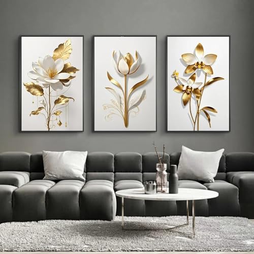 Toile fleurs dorées abstraites : Sublimez votre intérieur avec l'art scandinave