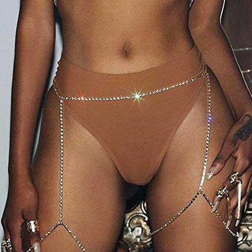 Haloty Sexy Crystal Leg Chain Bikini Body Chains Beach Thigh Belly Chain Body Jewelry for Women and Girls (Gold)