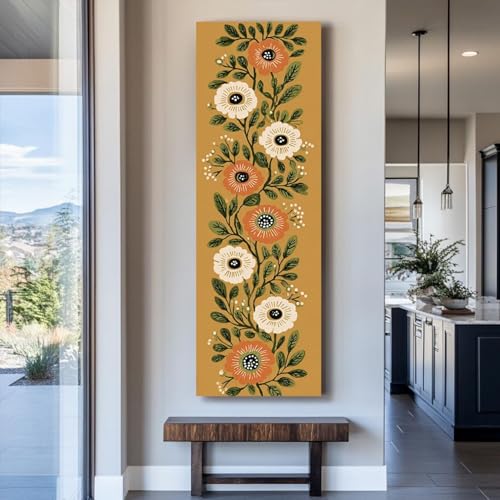 Tableau vertical pour salle à manger : affiche contemporaine florale 55x110