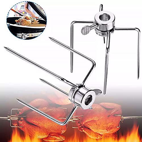 CPROSP 2 Fleischklammer für Drehspieß, Fleischnadeln für Grillspieß Ddelstahl mit Durchmesser 12,5mm mit Feststellschraube mit Rote Schutzhülle…