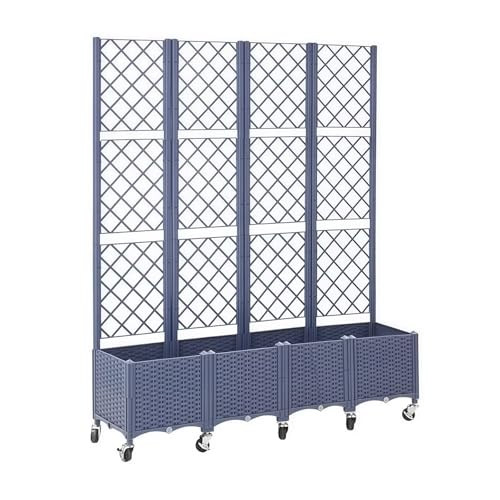 JIALAGESA プランターフェンス 組立式ガーデンボックス ガーデンフェンス 高さ193cm 目隠しフェンス ガーデントレリス キャスター付き プランターボックス オベリスク 屋外 支柱付き 鉢スタンド 観葉植物 組み立てが簡単 ブルー 四つ