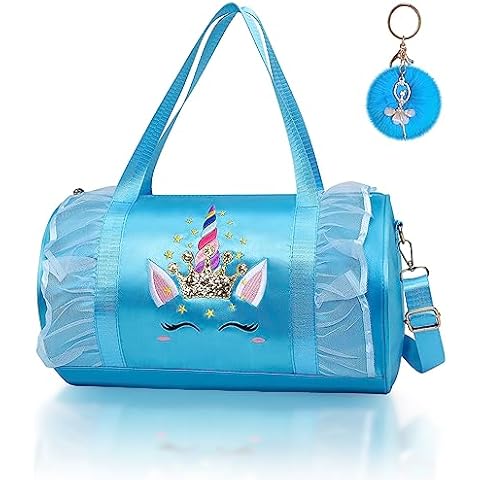 Moonmo Cute Ballet Dance Bag Girls Tutu Dress Dance Bag, Girls Lightweight Dreamy Dance Bag Ballerina Bag for Girls (Blue unicorn) Cover