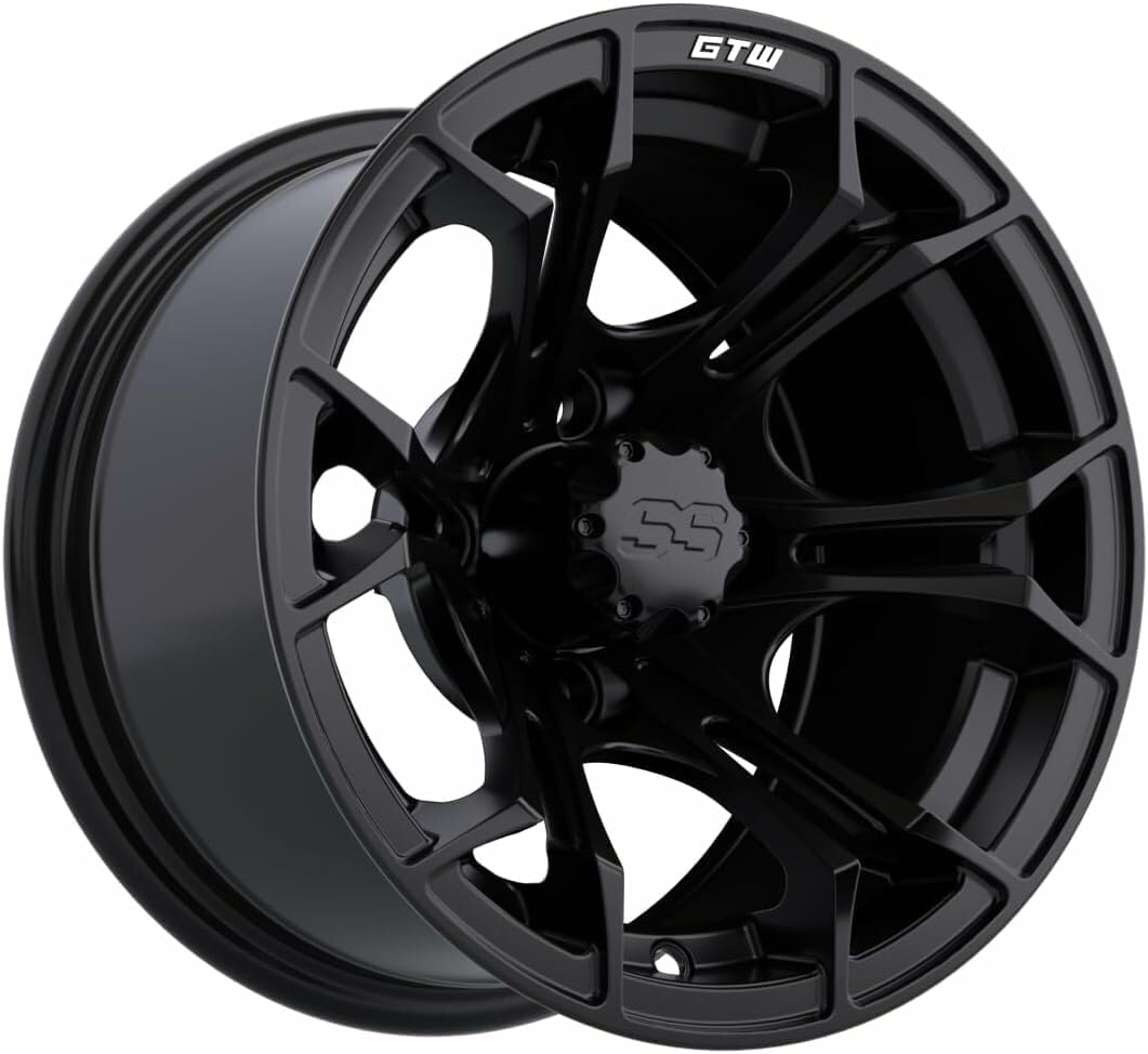 GTW 12 Inch Golf Cart Wheels and Tires Combo | GTW Spyder Matte Black Wheels on 215/35-12 (18") Mamba Street Tires | Set of 4
