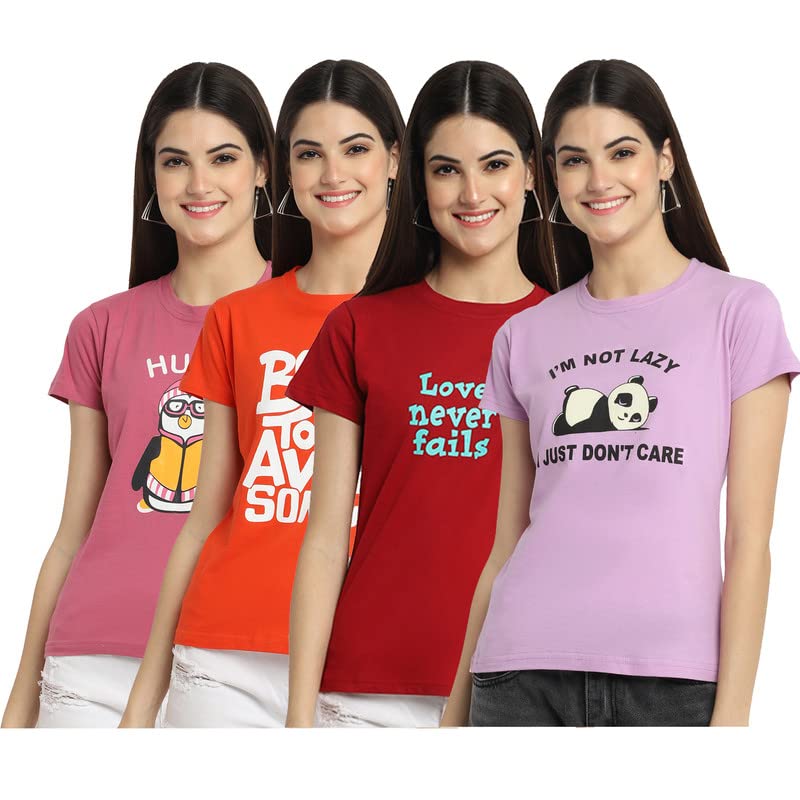 Image of Preneum Women's Cotton Regular Fit Graphic Stylish Printed Short Sleeves Casual T-Shirt |Trend & Styles