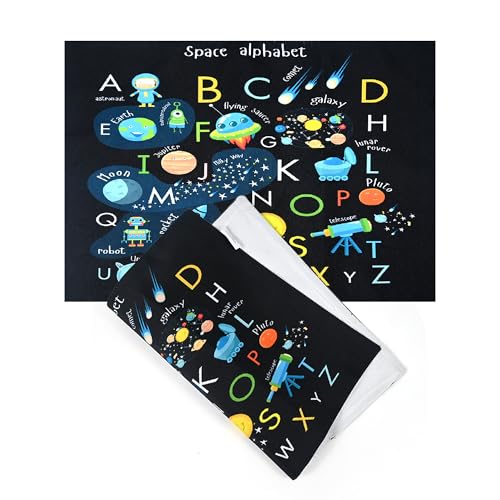 Image of Dining Table Mats Set of 2 - Alphabet Kids Theme,Digital Print, Washable, Indoor /Outdoor, Heat-Proof, Water Resistant, Wipe & Clean (47X33 cm) Black