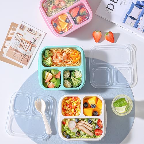 Touwmx 8033 Bento Box For Kids, 4 Pack 3 Compartments Meal Prep Containers Reusable Lunch Containers, Food Storage Containers With Lids, Stackable Snack Boxes thumb #4