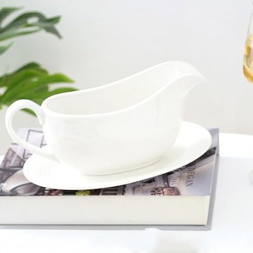 Miniatura 7 de Qlans Salsa con cucharón y platillo de 17 onzas, bote de salsa de cerámica con bandeja para aderezos de ensalada, leche, salsas calientes, crema,