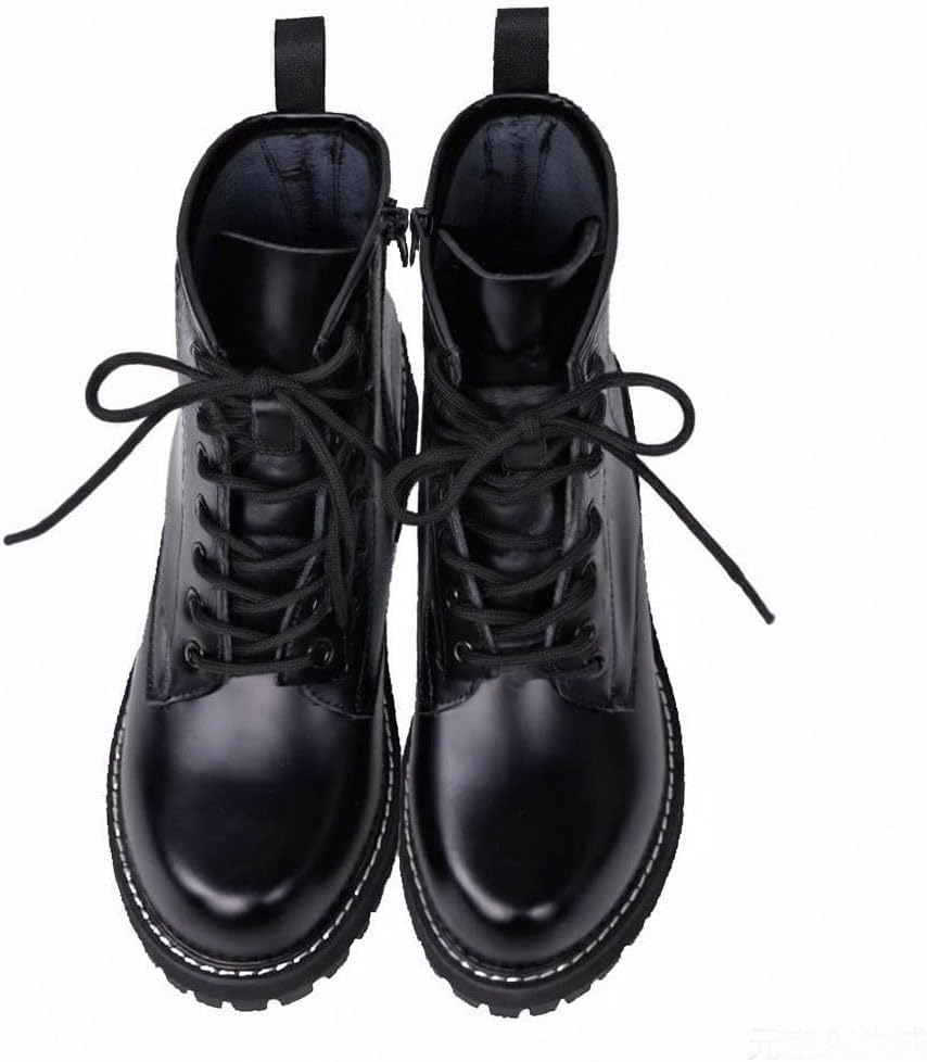 Leather Round Toe Lace up combat boots for women