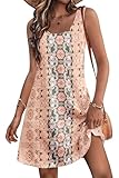 LUXVEER Womens Summer Dresses 2025 Casual Loose Scoop Neck Sleeveless Tank Short Mini Sundresses Swimsuit Coverup Hawaiian Beach Vacation Outfits