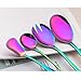 Berglander Rainbow Silverware Serving Set 10 Pcs, Stainless Steel Titanium Plating Flatware Server Set, Salad Spoon Fork, Serving Spoons Forks, Butter Knife, Cake Server Fish Knives Forks