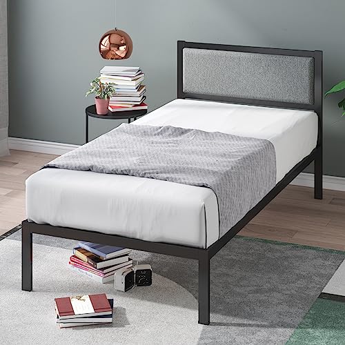 Image of ZINUS Korey Metal Platform Bed Frame with Upholstered Headboard / Wood Slat Support / No Box Spring / Easy Assembly, Twin