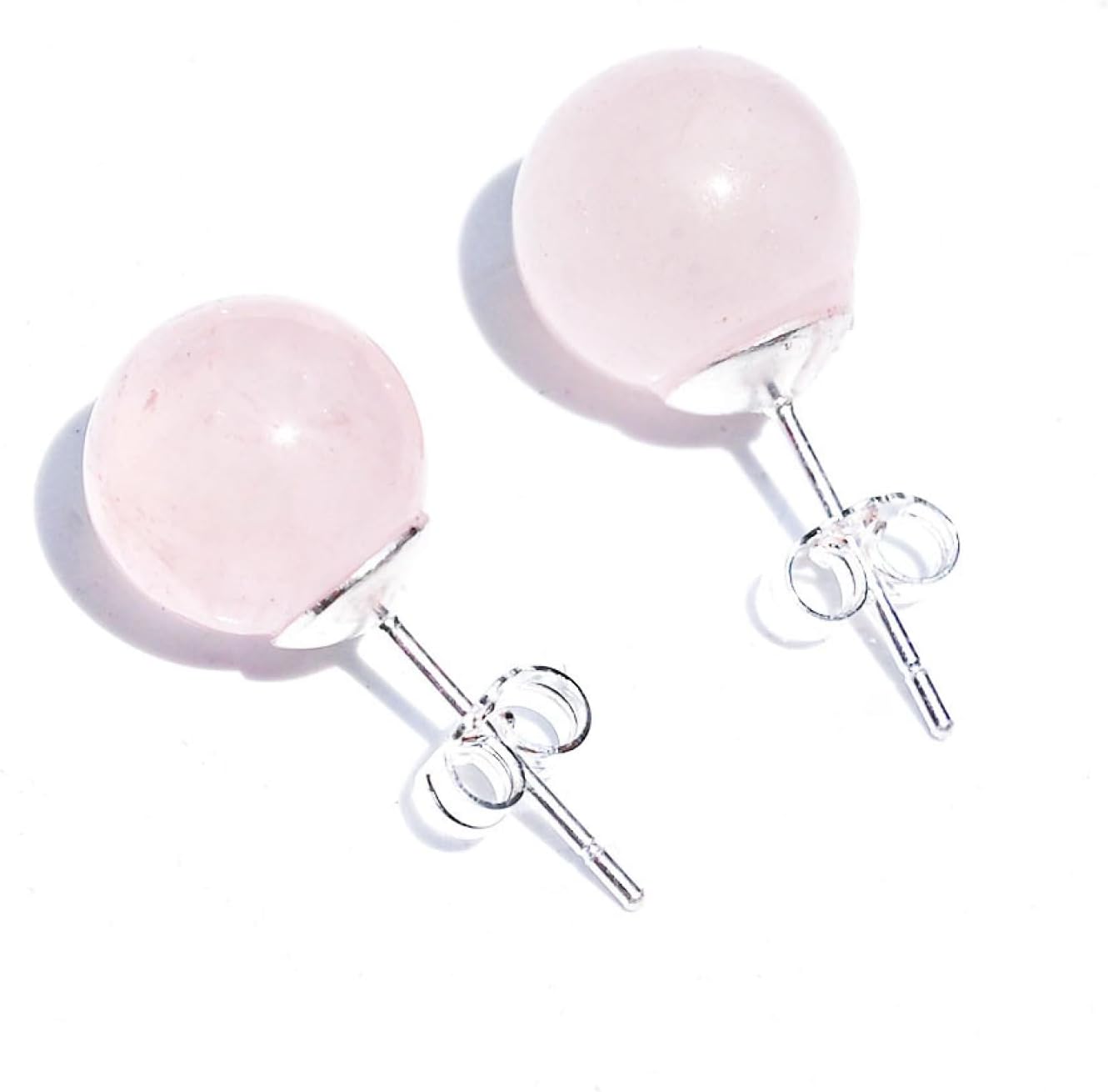 Natural Stone Crystal Mini Stud Earrings Amethyst Pink Quartz Jade Round Bead Earrings