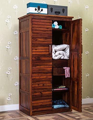 Wood World Furniture Sheesham Wood Wardrobe with 2 Drawer and 4 Shelves Storage for Bedroom Wooden Almirah for Clothes for Living Room Bedroom Home, Solid Wood Furniture (Brown-Finish)
