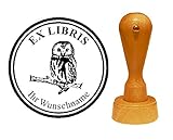 EX LIBRIS EXLIBRIS Stempel « EULE 07 » Durchmesser ca. Ø 40 mm   mit persönlichem Wunschnamen und Motiv
