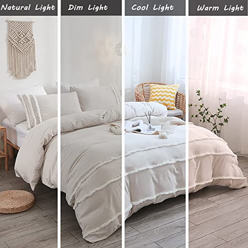 Bedbay Beige Cream Duvet Cover King Size Minimalist Boho Bedding Set Tufted Tassel Macrame Beige Boho Duvet Cover 3 Pcs With Zipper Ties,No Comforter(King,Beige) #TOP5