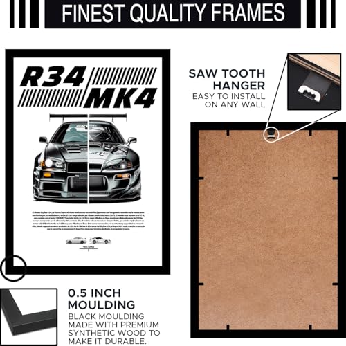 Image of BLINKART Nissan & Toyota Skyline R34 & Supra MK4 Framed Posters Gift Items Boys Room Wall Decoration Bedroom Office Studio Synthetic Wood Frame & Acrylic Glass Ready to Hang - 12x8 In, (A4 Size)-CAR-178