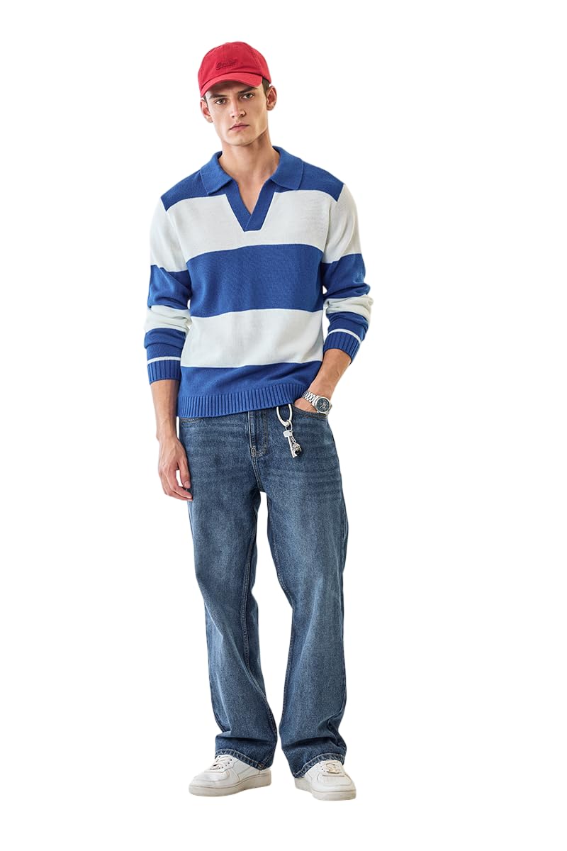 Men's Striped Polo Neck Sweater | Bold Stripe Design & Smooth Knit Texture | 100% Acrylic Material, Regular Fit, Casual Wear