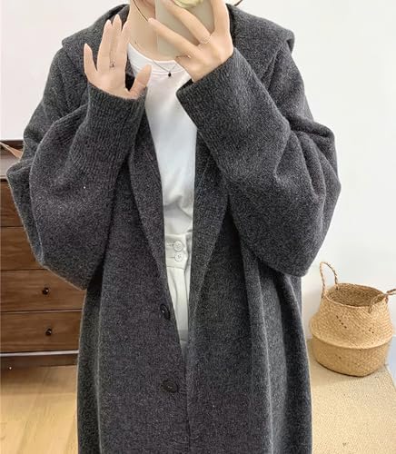 chouyatou Women's Casual Hooded Long Cardigan Sweaters Slouchy Oversized Knitted Duster Trench Coat Outerwear Jacket2