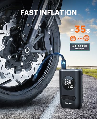 Image of Tire Inflator Portable Air Compressor - ZGZUXO 150PSI Cordless Air Pump for Car Tires with Pressure Gauge LED Light, Electric Bike Tire Pump for Car Motorcycle Bicycle Ball, Auto Shut-Off